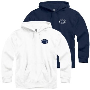 navy and white hooded sweatshirts with Penn State Athletic Logo on left chests